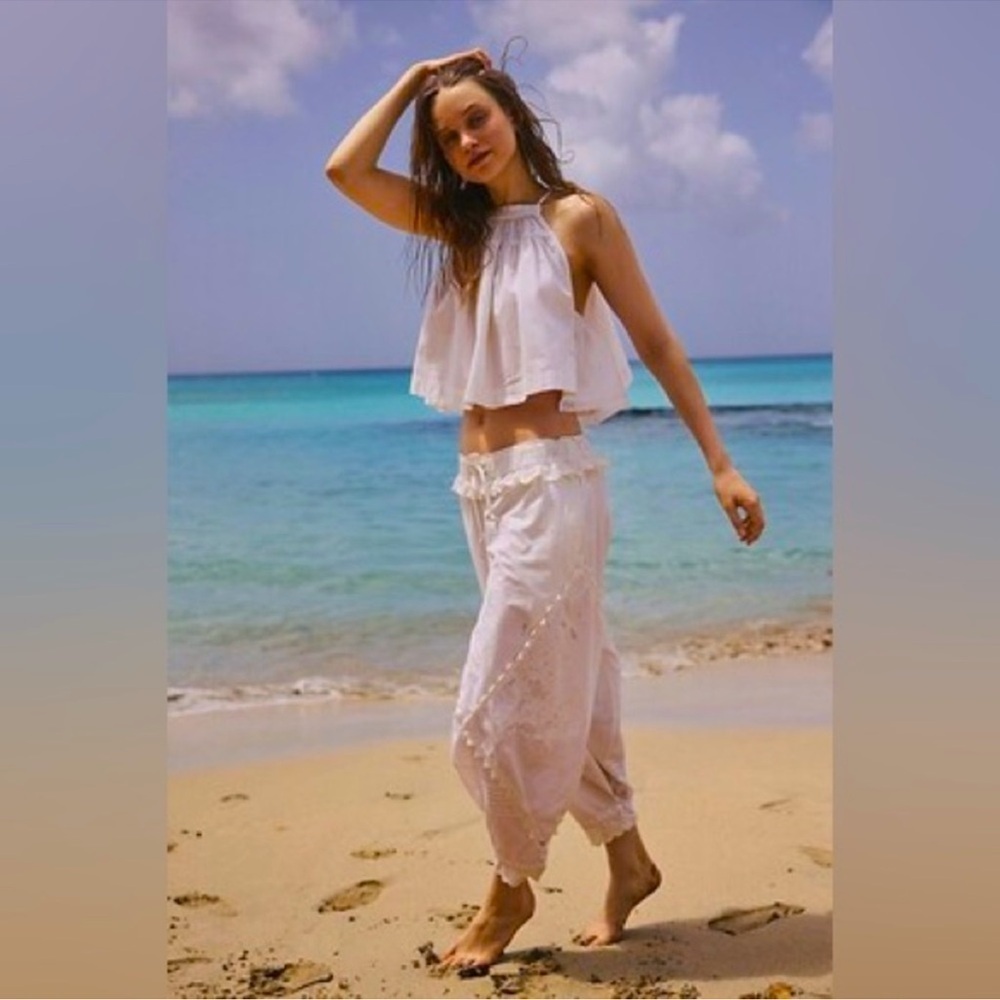 Free People Boho White Beach Halter Top and Pants Set